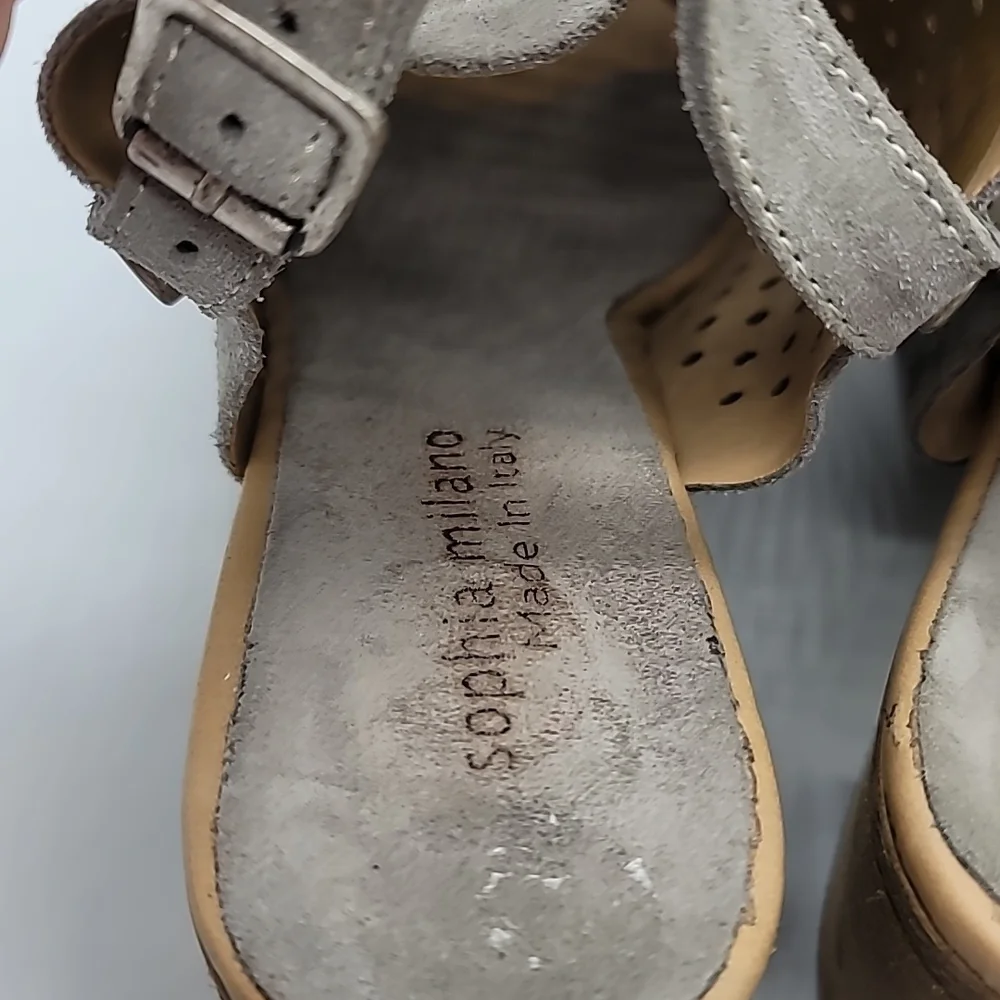 Sophia Milano Grey Perforated Suede Sling Back Sandal Heels Size 8 - Picture 5 of 8